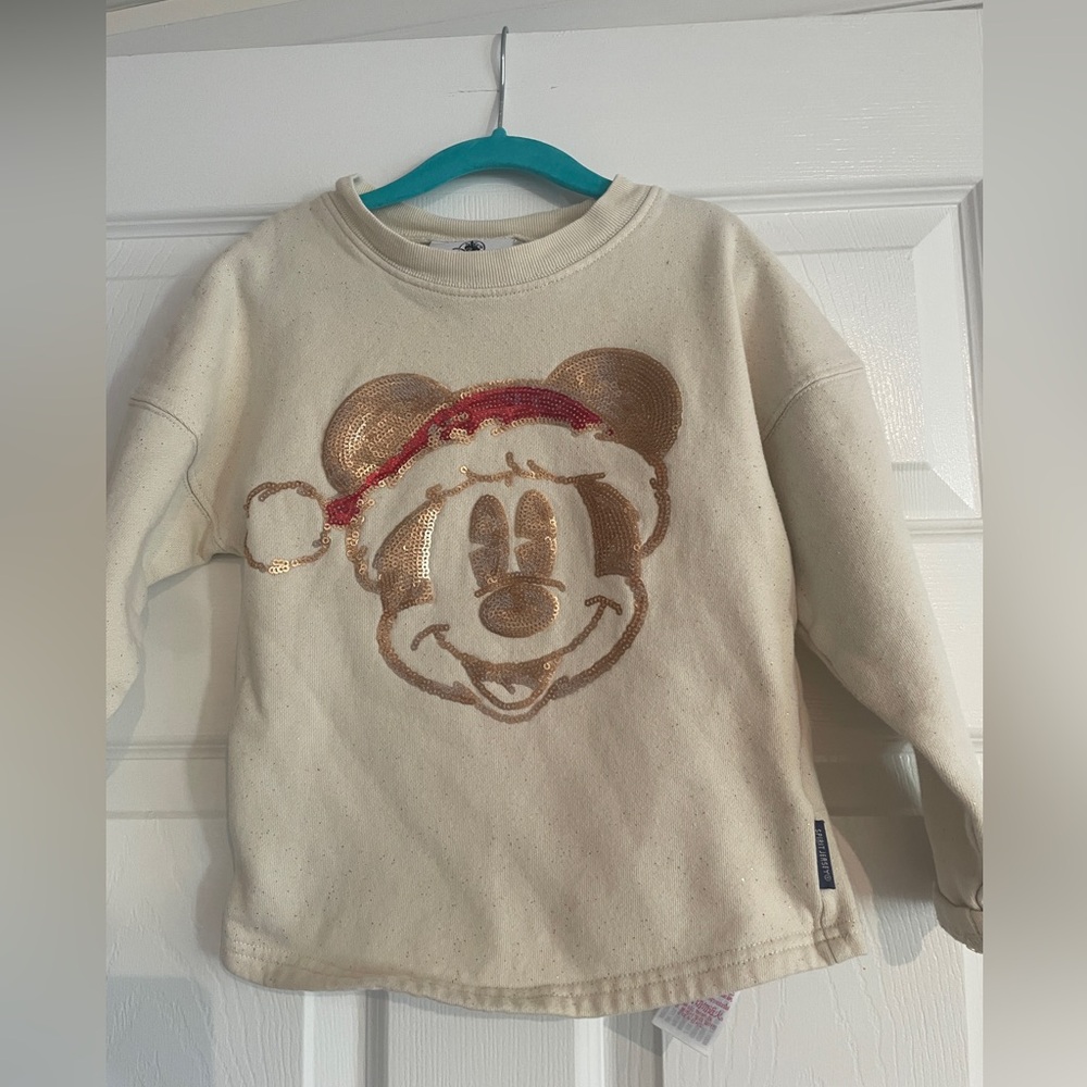 Disneyland Glitter and Sequin Toddler Cream Holiday Mickey Sweatshirt - 4T